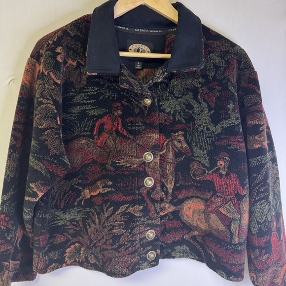 Vintage County Clothing Co Jacket XL Tapestry Equestrian Hunt Scene Canada Made - Picture 1 of 6